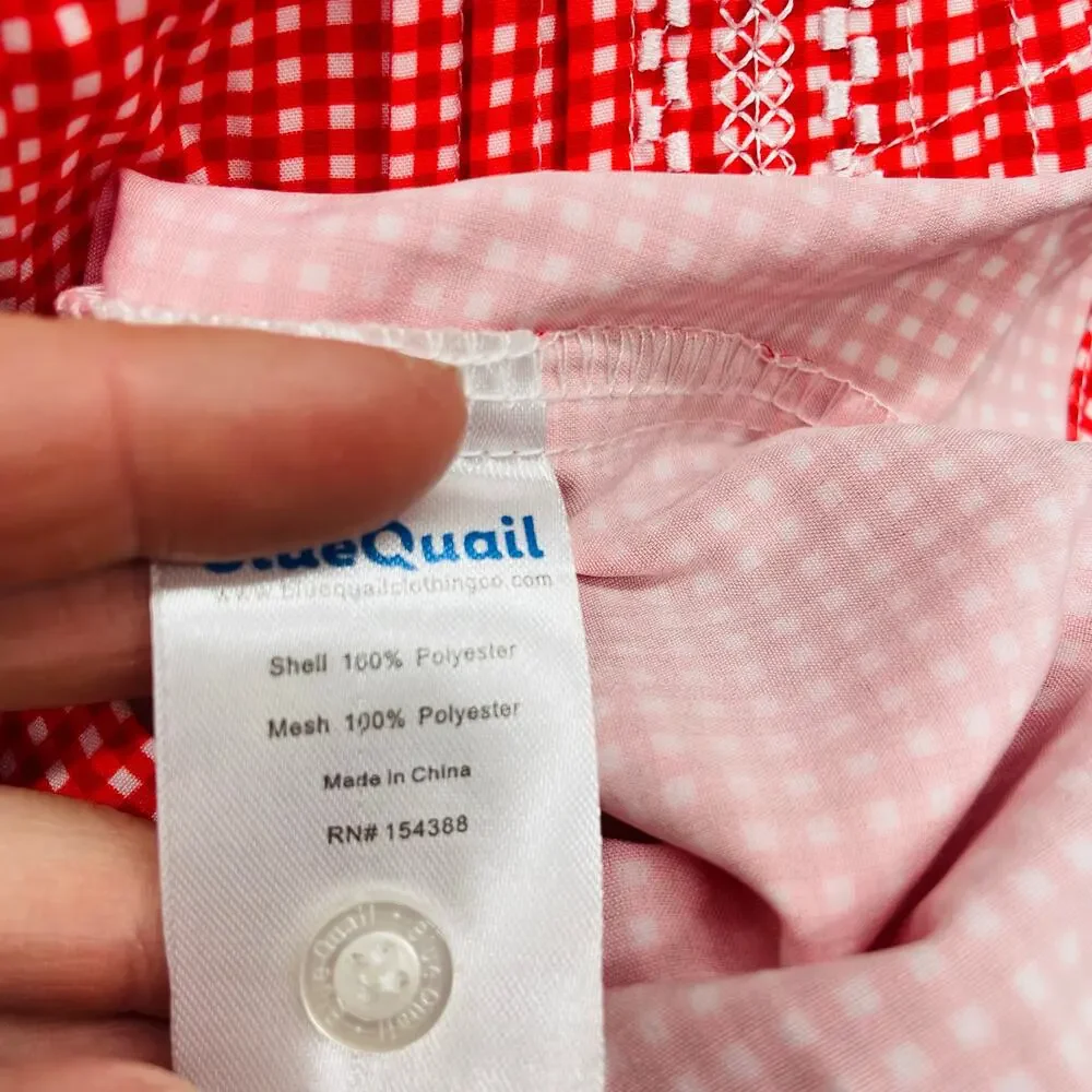 NWT Blue Quail Size 8 Red Check Guayabera